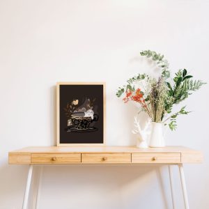 Affiche-illustrée-décorative-automnale-poétique-fantôme-thé-A4-Carrée