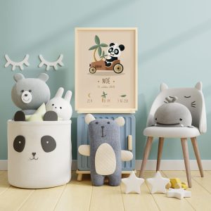 Tableau de naissance personnalisé thème panda voiture vintage garçon