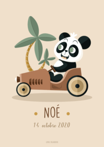 Affiche personnalisée prénom et date anniversaire naissance panda