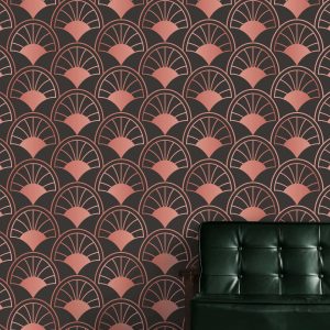 Papier Peint décoratif à motif art déco rose et gris salon