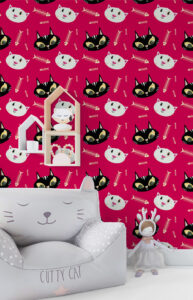 Papier Peint AquaPaper incisé décoratif motifs chats rose