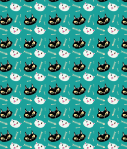 Motifs chats illustration jeunesse bleu