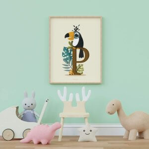 Affiche animaux prenom personnalisée toucan tropical