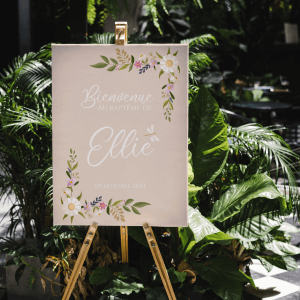 Affiche bienvenue baptême champêtre fille decoration baptême