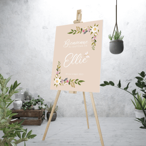 Affiche bienvenue baptême fille champêtre