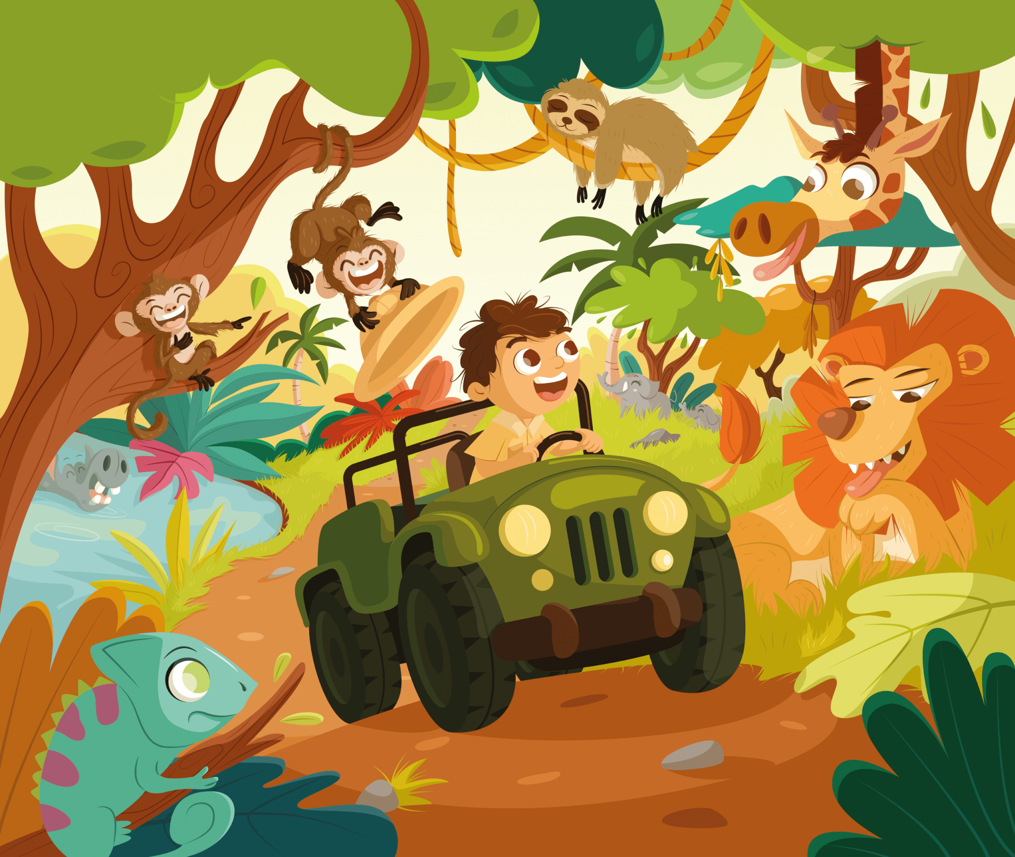 Illustration jeunesse animaux savane et jungle